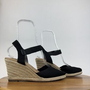 Womens Me Too Blair Black Ankle Strap Espadrille Wedge Sandals Size 11 M GUC
